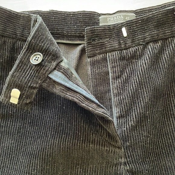 Prada Black Straight Leg Corduroy Pants with Logo on Zipper-pull. - Picture 10 of 14